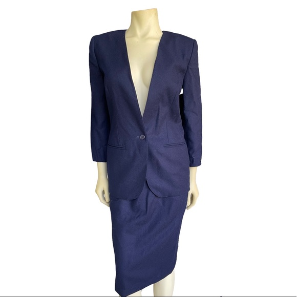Jason Prescott 100% Wool Navy Blue Skirt Suit - Picture 2 of 11